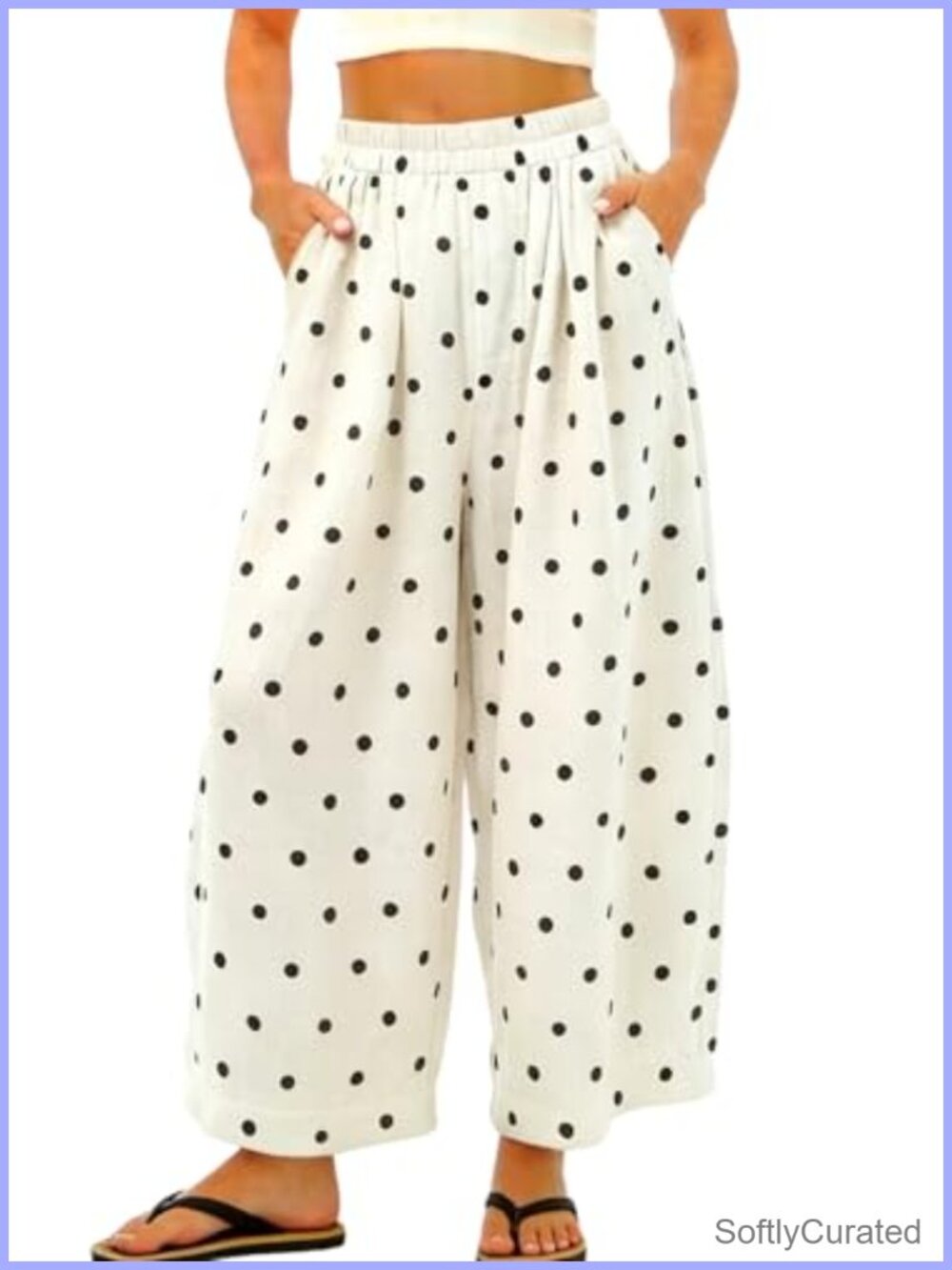 Women Cotton Linen Palazzo Wide Leg Barrel Pants Beach Elastic Waist
